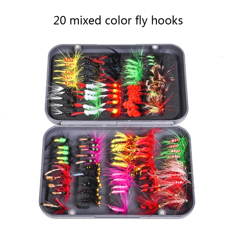 

100Pcs Insects Flies Fly Fishing Lure Kit Wet Dry Baits Fly Lures Hook for Bass Trouts Fly Fishing with Sharpened Hook