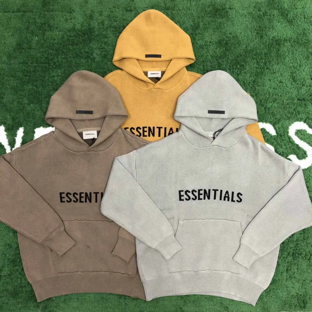 Best Quality 1:1 Essentials 7th Collection Knit Hoodies Men Women Streetwear Essentials Letter Knit Sweatshirt Thick Hoodies