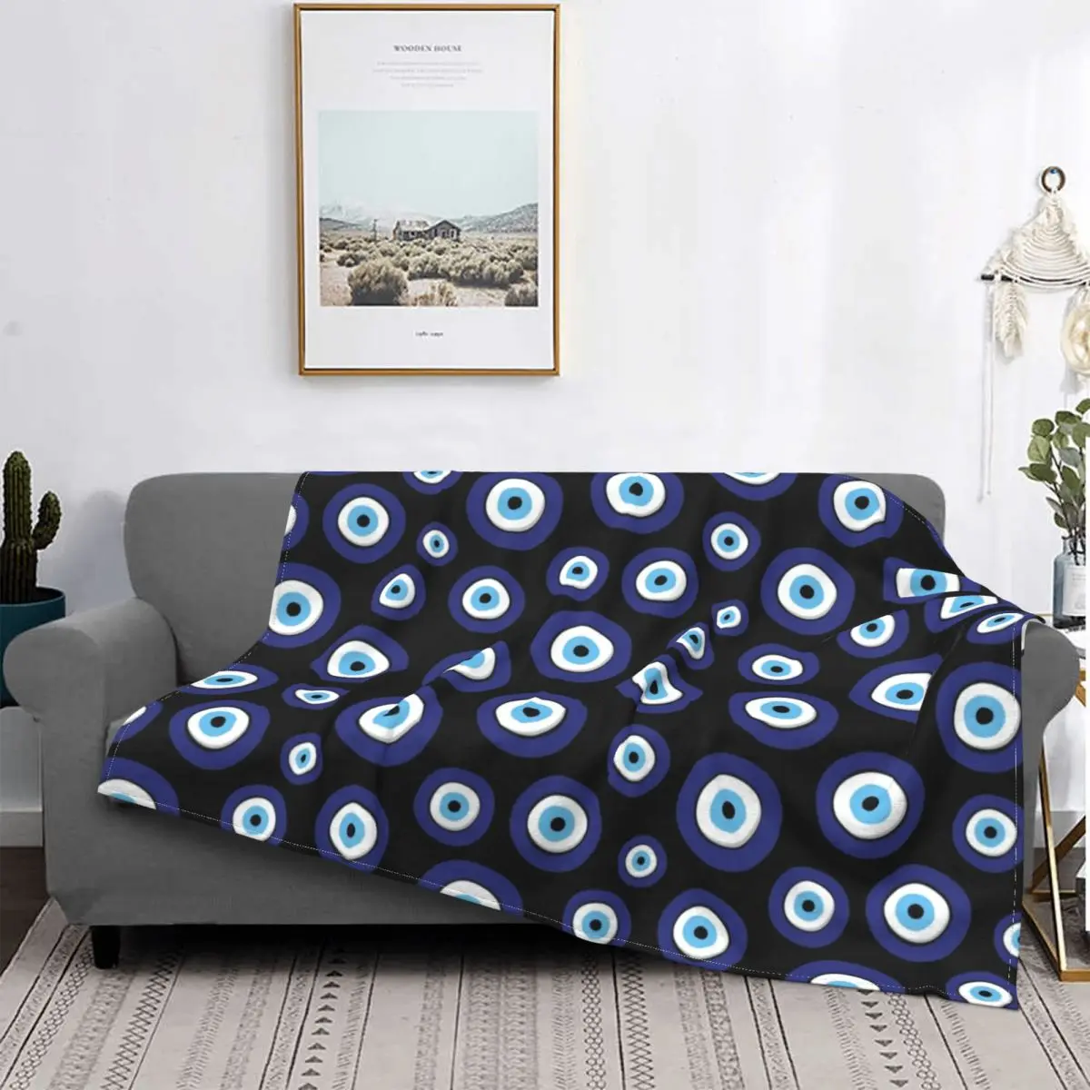 

Sofa Fleece Greek Amulet Evil Eye Pattern Throw Blanket Warm Flannel Nazar Lucky Charm Blankets for Bedding Travel Couch Quilt