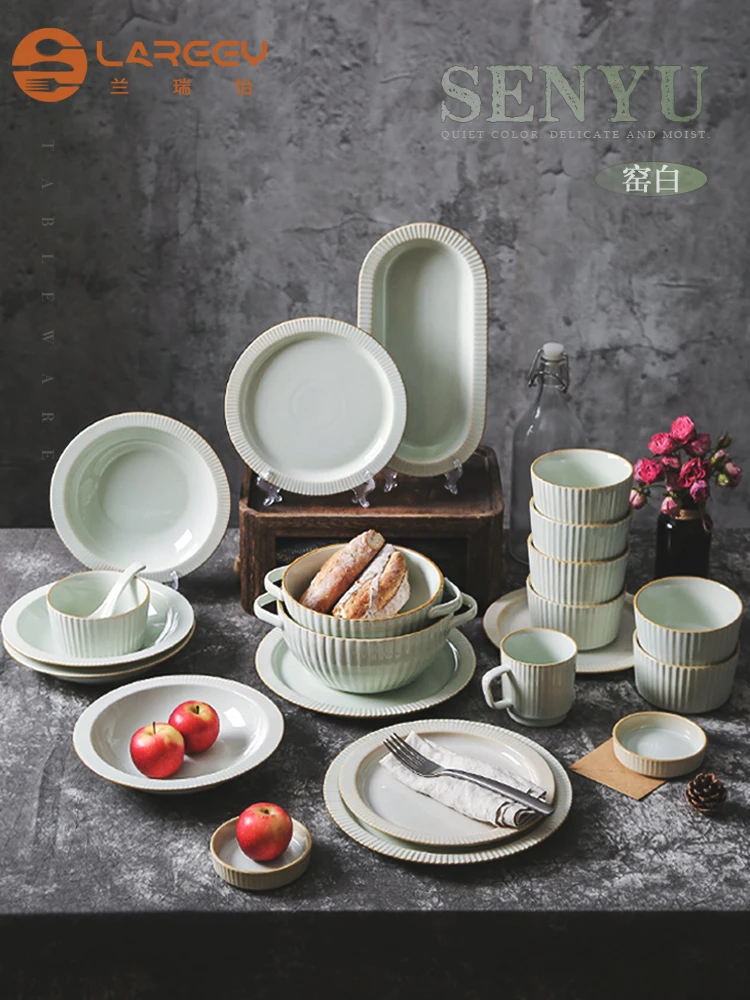 

Бытовая легкая роскошная белая простая печь для выпечки столовая посуда винтажная керамическая чаша и тарелка