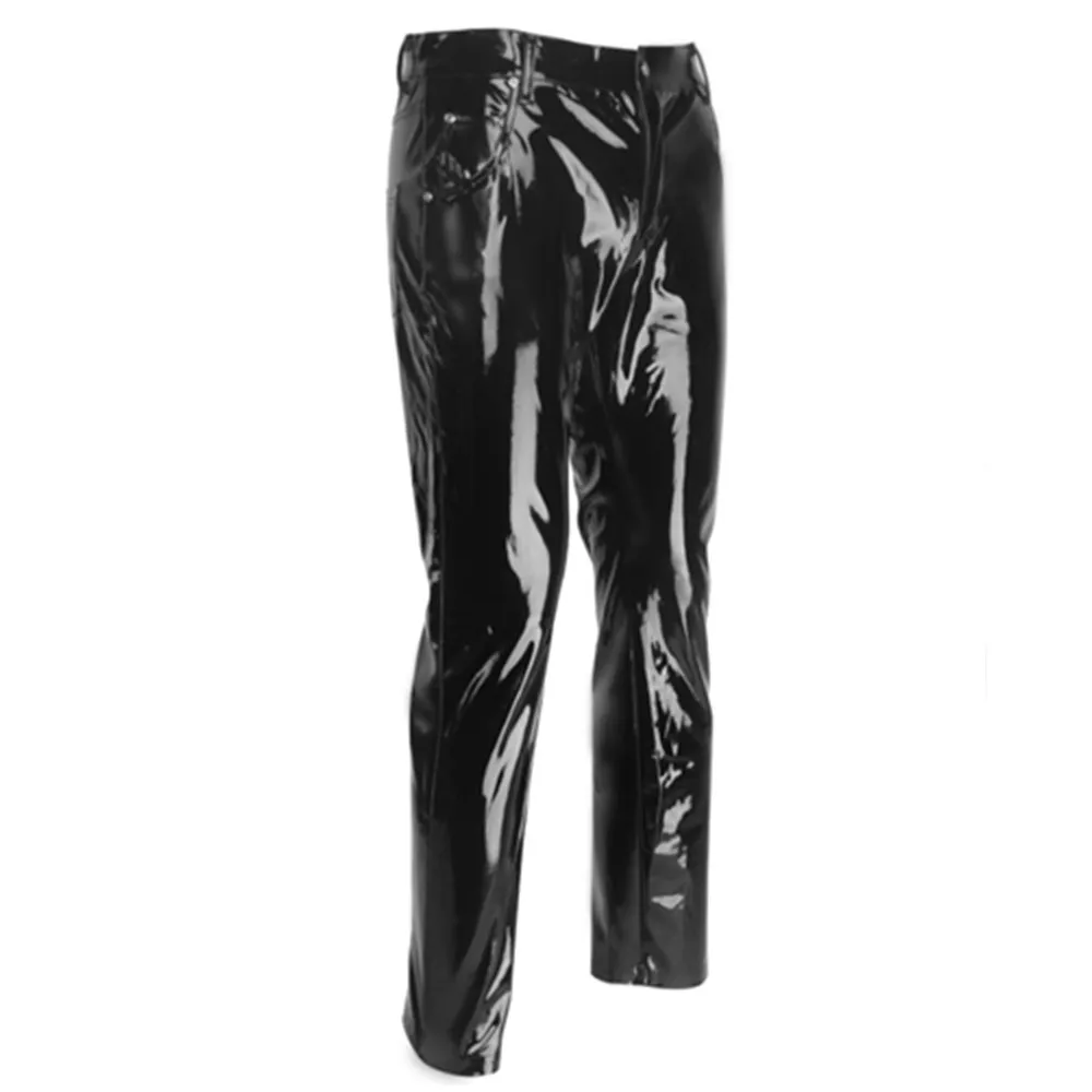 

Shiny PVC Latex Trousers Men Motorcycle Black Mens Pants Fashion Faux Leather Riding Waterproof Motor Biker Male Street Pants