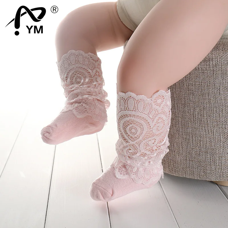 New Baby Girls Kids Socks Cotton Lace Floral Long Socks Knee High Socks 0-3Y