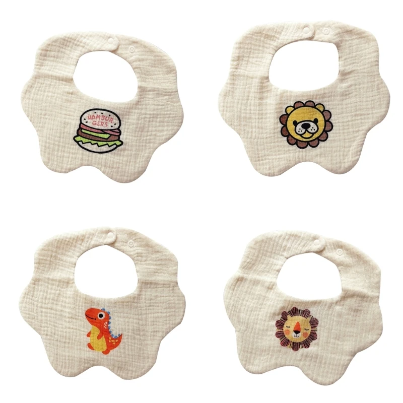 

57EE Infant Drooling Bib Flower Burp Cloths for 0-12M Baby Gauze-Cotton Saliva Towel Unisex Cartoon Print Bibs for Newborns