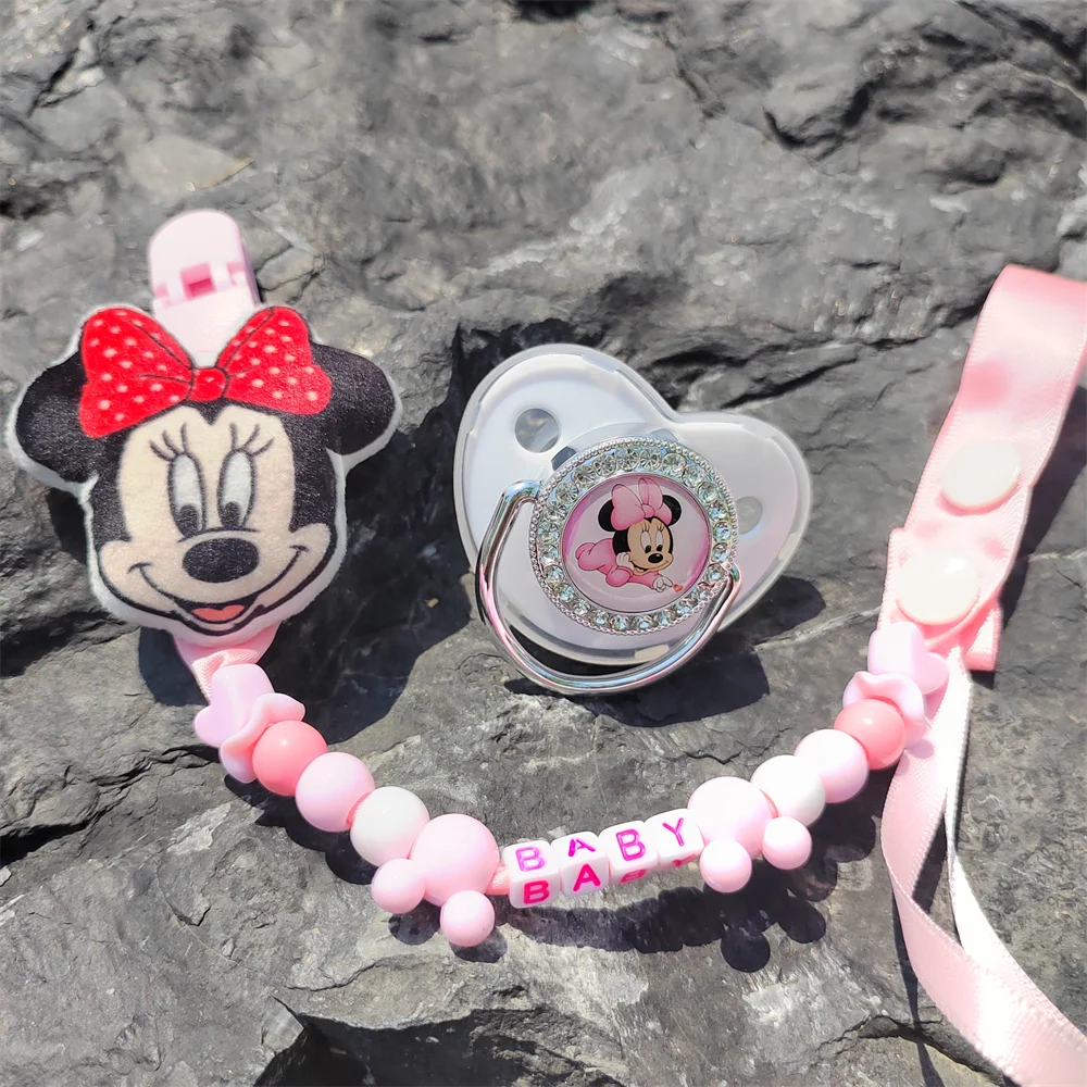 

[1set Include 1Pcs Pacifier and 1 Pcs Holder] Minnie Mouse Stuffed Anime Animal Plush Doll for Baby Girls Disney Babyshower Gift