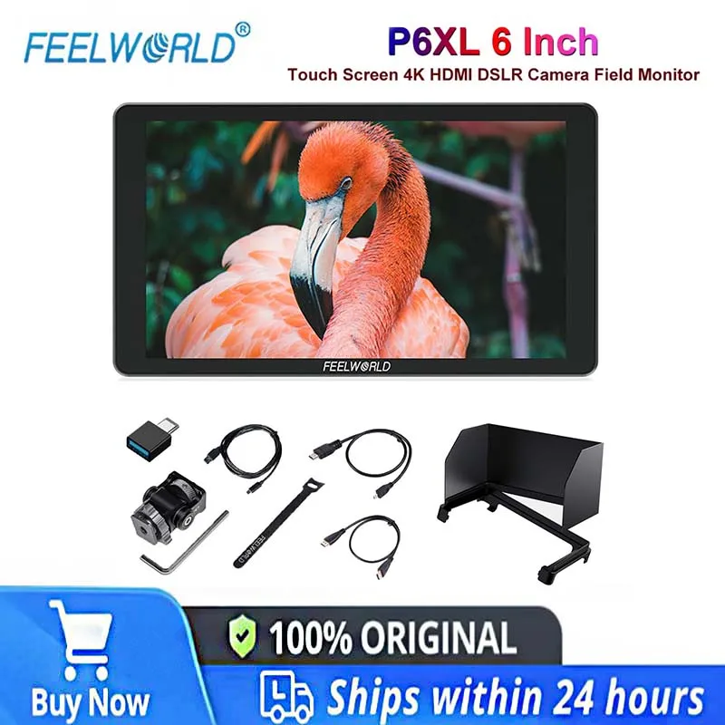 Фото FEELWORLD P6XL 6-дюймовый алюминиевый встроенный аккумуляторный фотомонитор 4K HDMI-совместимый монитор высокой яркости 1200 нит FHD IPS №1