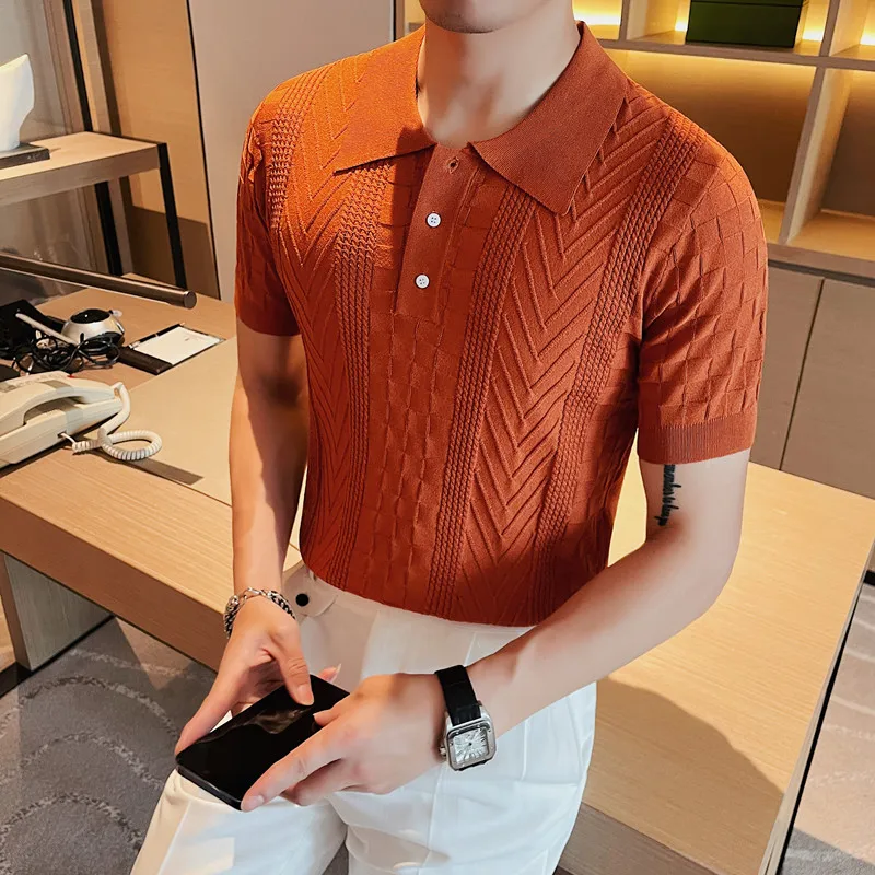 

4Colors Summer Business Casual Short Sleeve Polo Shirts For Men Clothing 2023 Turn Down Collar Slim Fit Breathable Knit Top&Tees