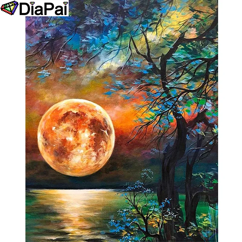 

Алмазная 5D картина для рукоделия DIAPAI, вышивка крестиком «пейзаж, лунное дерево», домашний декор, искусственная Алмазная вышивка