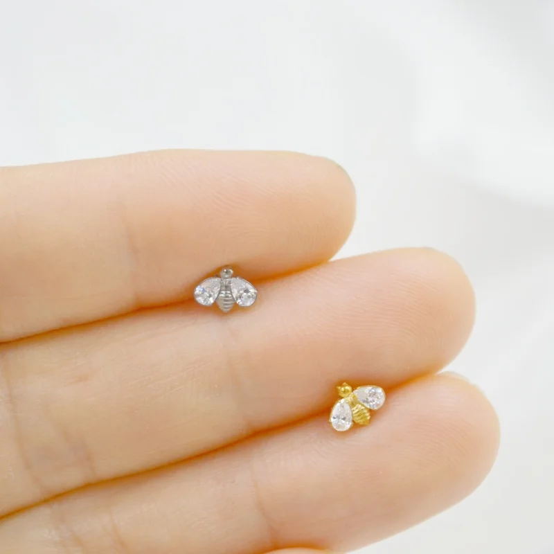 Фото LOT10pcs Ювелирные изделия для тела 16G G23 Титан Astm F136 Пчелиный лист CZ Губная серьга Кольцо для пирсинга губ Ушная спираль Ювелирные изделия для пирсинга №4