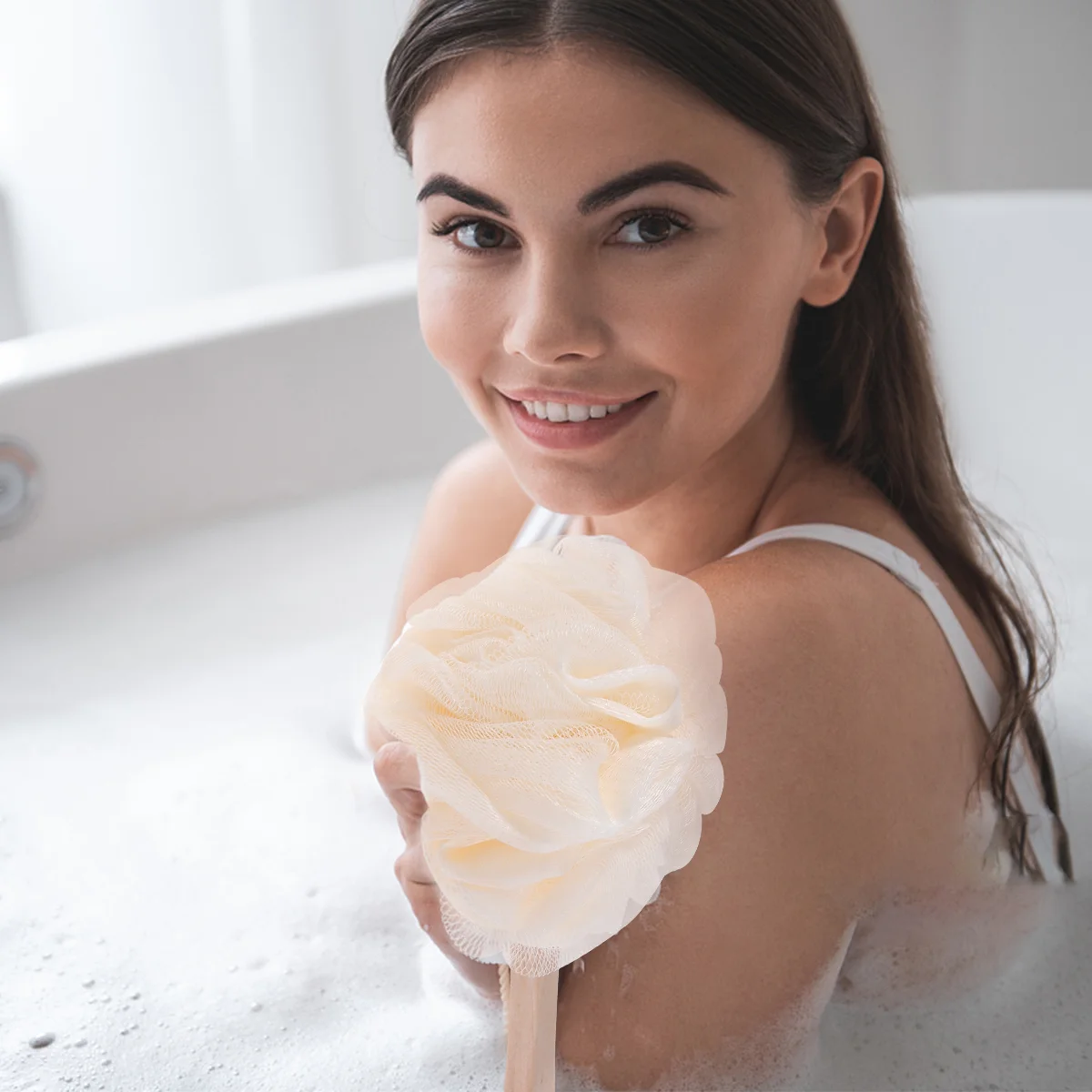 Loufa Puff скруббер для ванны губка спины щетка с длинной ручкой мужской душ мужская