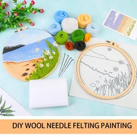 chenistory diy wool felting painting with embroidery frame handmade needle wool painting picture for home decors crafts gift