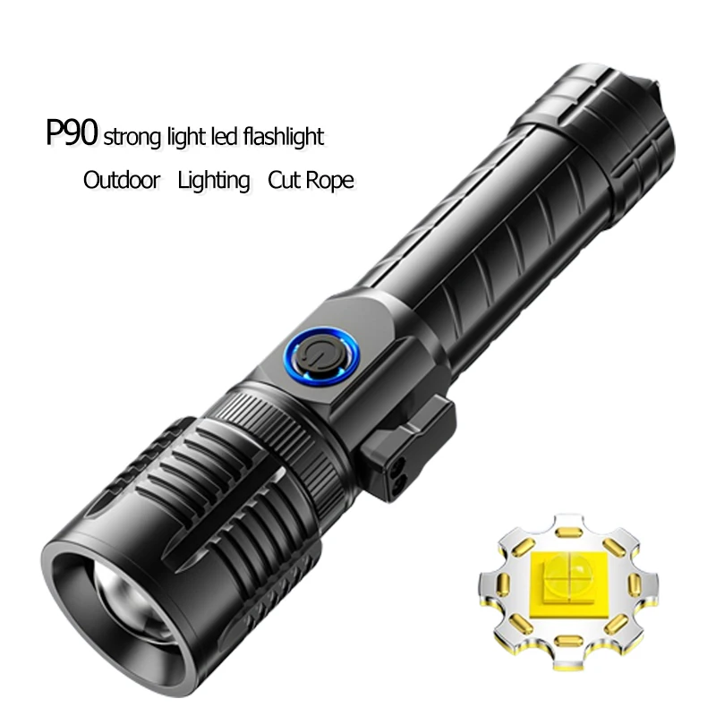 High Power Led Flashlights With Usb Charger Convoy Outdoor Lighting Rope Cutter 26650 Lithium Multifunctional P90 Strong Light