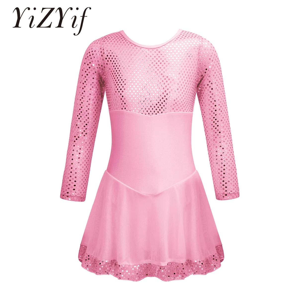 

Sequins Figure Skating Dress Ballet Gymnastics Leotards for Girls Long Sleeve Ballerina Dancewear Kid Contemporary Dance Costume