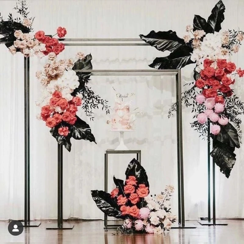 

New Wedding Arch Square Double Background Arch Flower Stand Metal Flower Arch Welcome Area Layout Geometric Stand Decoration