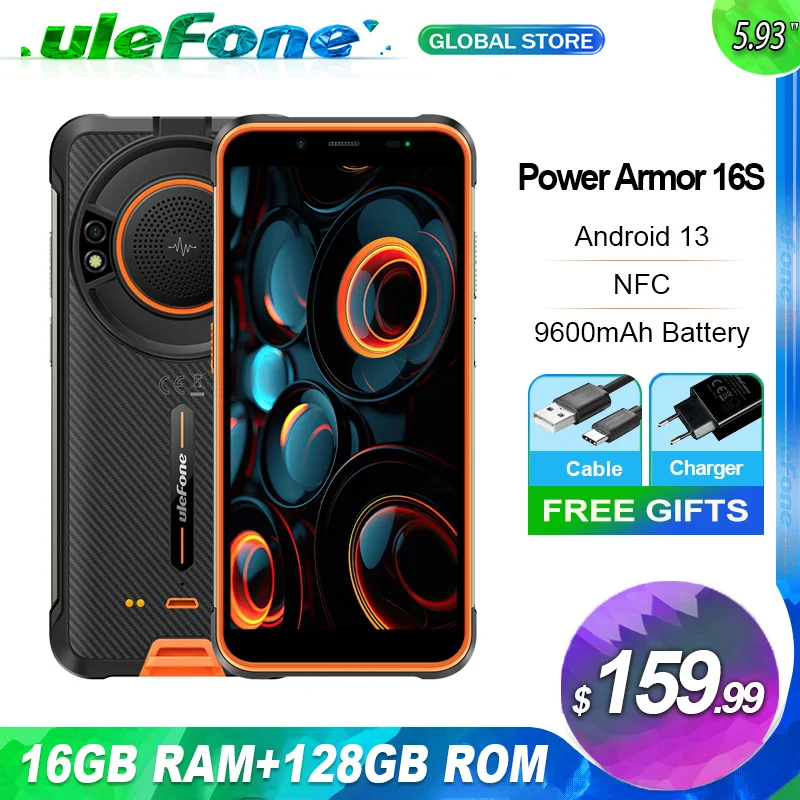 Ulefone Power Armor 16S 16 ГБ ОЗУ 128 ПЗУ громкий динамик Android 13 122 дБ камера 50 МП 9600 мАч NFC