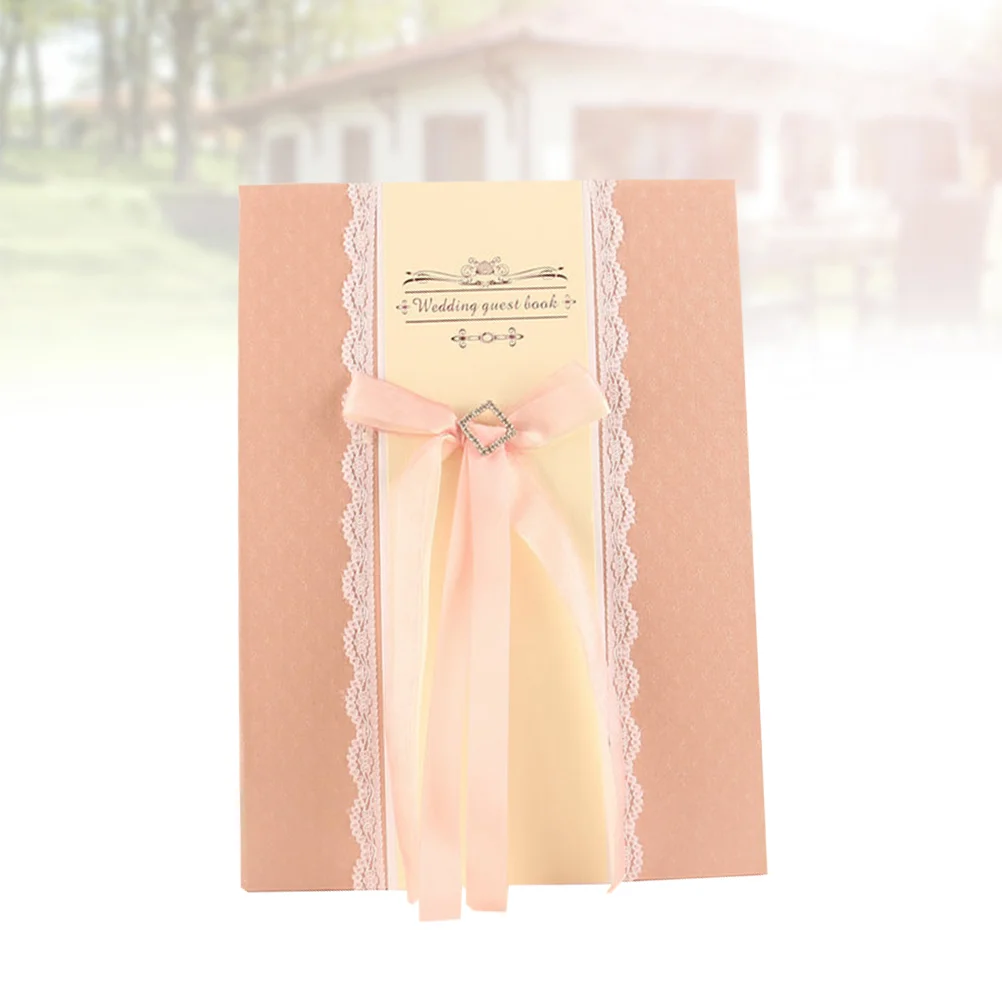 

Wedding Guest Book Rhinestone Ribbon Hollow Out Book for Guests Visitors to Sign or Bridal Shower ( )