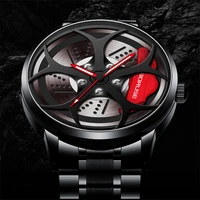new mens luxury sports car wheel watches stainless steel waterproof wrist watch male wheel hub quartz leather clock reloj hombre