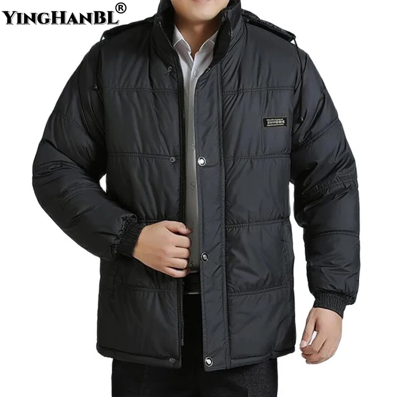

2022 Middle Age Men Cotton Coat Thicken Jacket Hooded Warm windproof mid-Lengthen Parka Down Coat Hight Quality Dad New Winter
