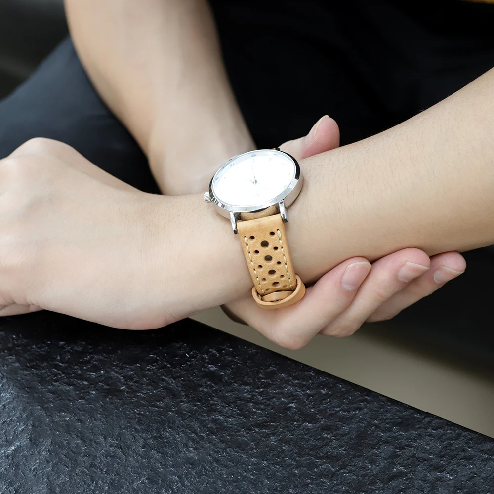 Vintage Genuine Leather Men Watch Band 18mm 19mm Breathable Porous Cowhide Watch Strap Replacement Belt for DW Watch Braceleten