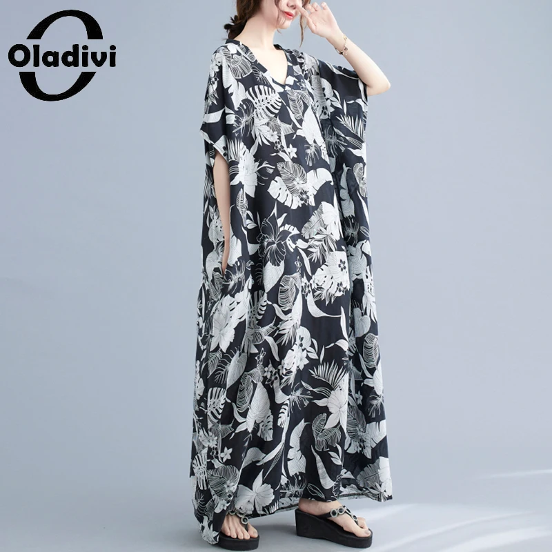 

Oladivi Oversize Large Size Boho Beach Wear Maxi Long Dress Women's Fashion Print Summer Bohemian Dresses 51021 4XL 5XL 6XL 9XL