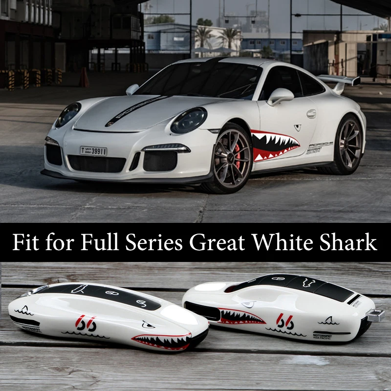 

Great White Shark Car Key Refitting Key Shell Fit for Cayenne Panamera 911 Macan Taycan Cayman 718 Box