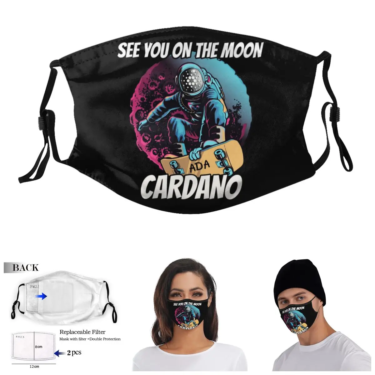 

See You On The Moon Cardano ADA Cryptocurrency Etherium Adult Dust Mask Funny Novelty Wry Face Activated Carbon Filter Mask
