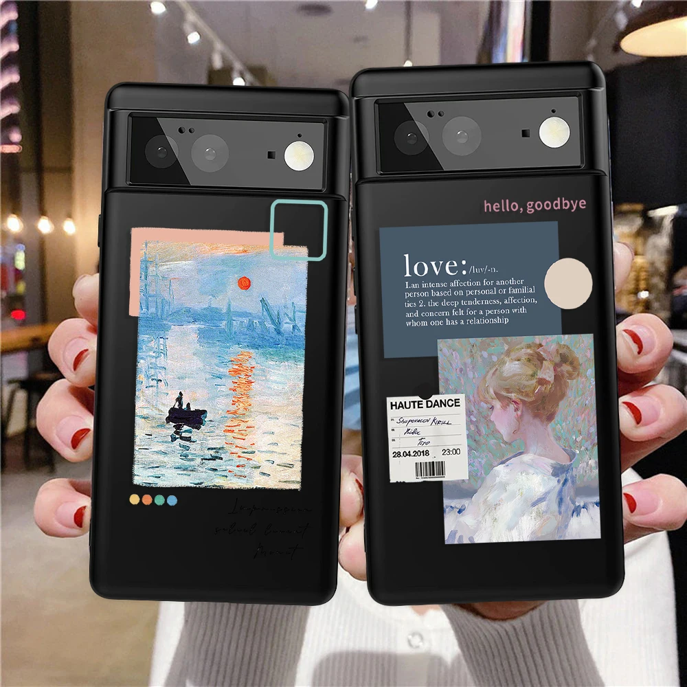 

Oil Painting Girl Phone Case For Google Pixel 7a 7Pro 7 6a 6 6Pro For Pixel 5 5a 4a 5G 4XL 4 3 3a XL Luxury Black Soft TPU Cover