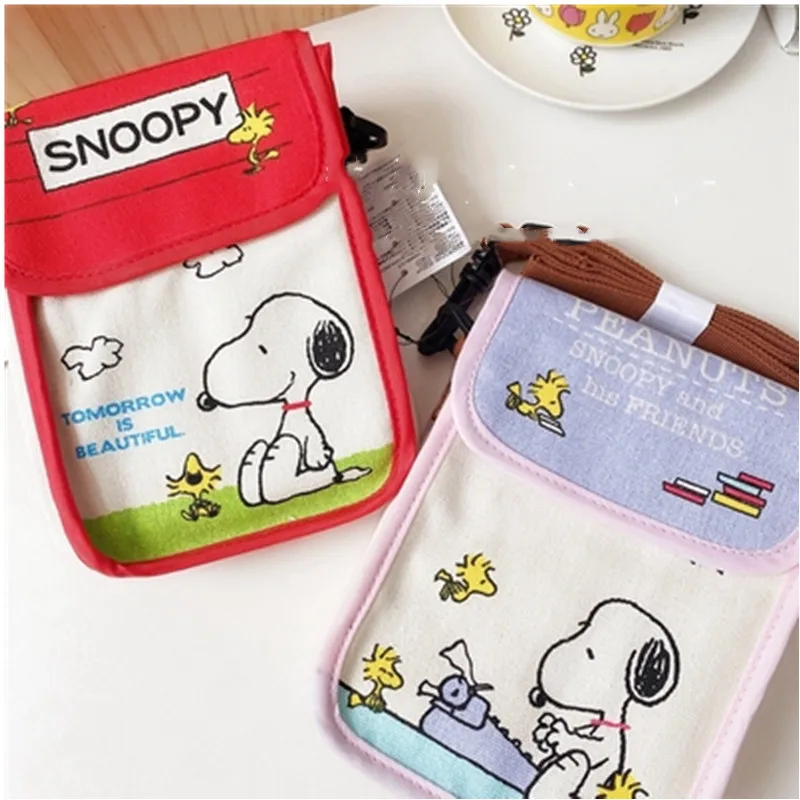 Japan New Snoopy Canvas Mobile Phone Bag Cute Messenger Bag Cartoon Casual Backpack Kawaii Anime Plush Toy for Girl Gift