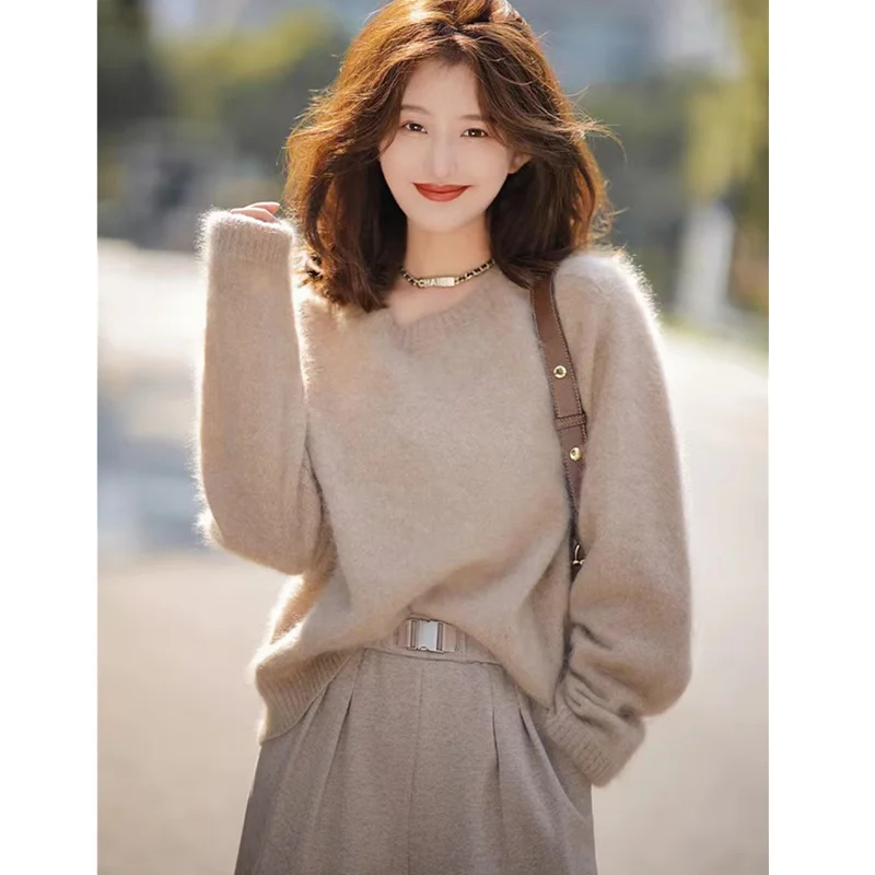 Модный кашемировый свитер с круглым вырезом для женщин осень-зима плотный