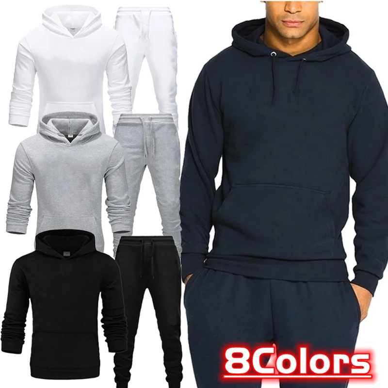 Basic Men/Women 2Pcs/Sets Sweatshirt Hoodies Pants 2023 Male Gyms Fitness Tops Joggers Sportswear Tracksuits