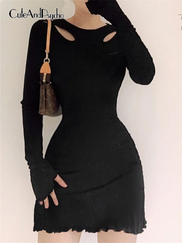 

Cuteandпсихоэлегантное шикарное вечернее платье с вырезами с длинными рукавами Корейский Однотонный черный корсет платье винтажное милое мин...