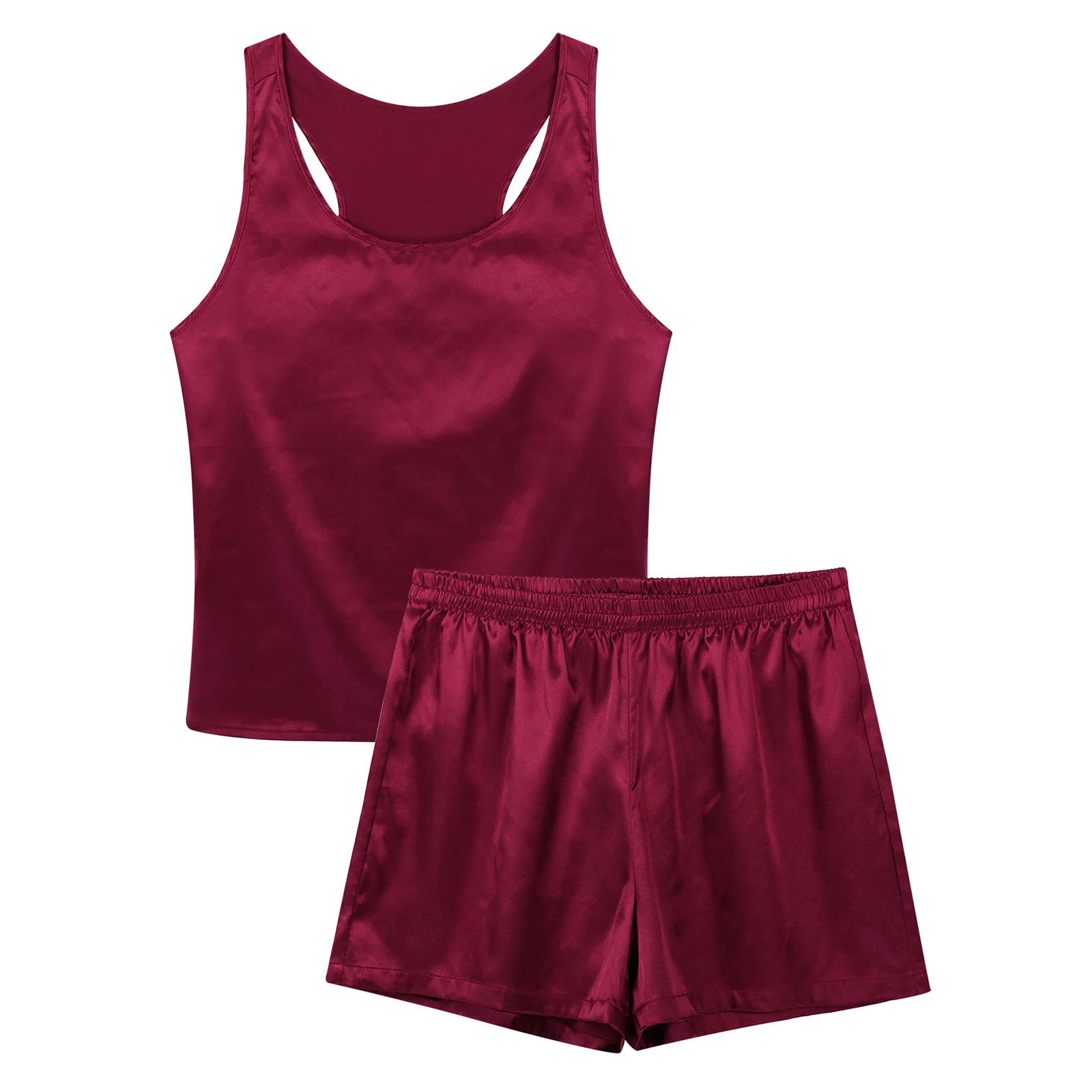 

MSemis Mens Satin Pajamas Set Nightwear Slveless Tank Top with Shorts Slpwear Nightclothes Summer Nightgown Loungewear