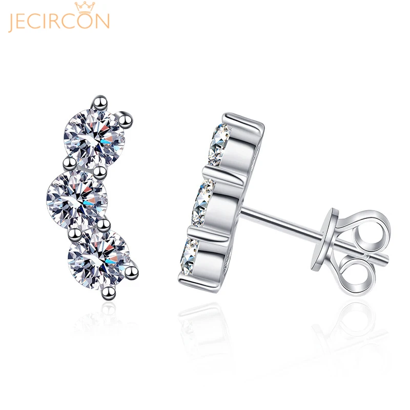 

JECIRCON 100% 925 Sterling Silver Earrings for Women Simple D Color 1.2 Carat Moissanite Smile Ear Studs 18K White Gold Jewelry