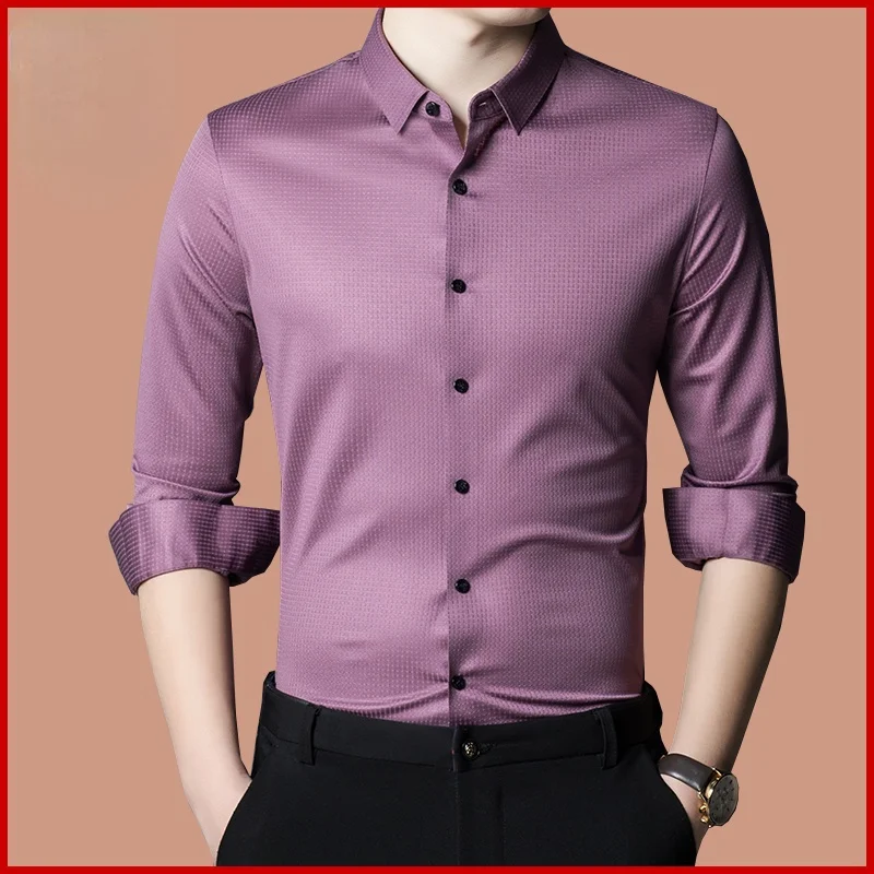 

S шелковая мужская одежда, мужская голубая нежелезная Роскошная рубашка с длинным рукавом, рубашки, высокое качество 100%