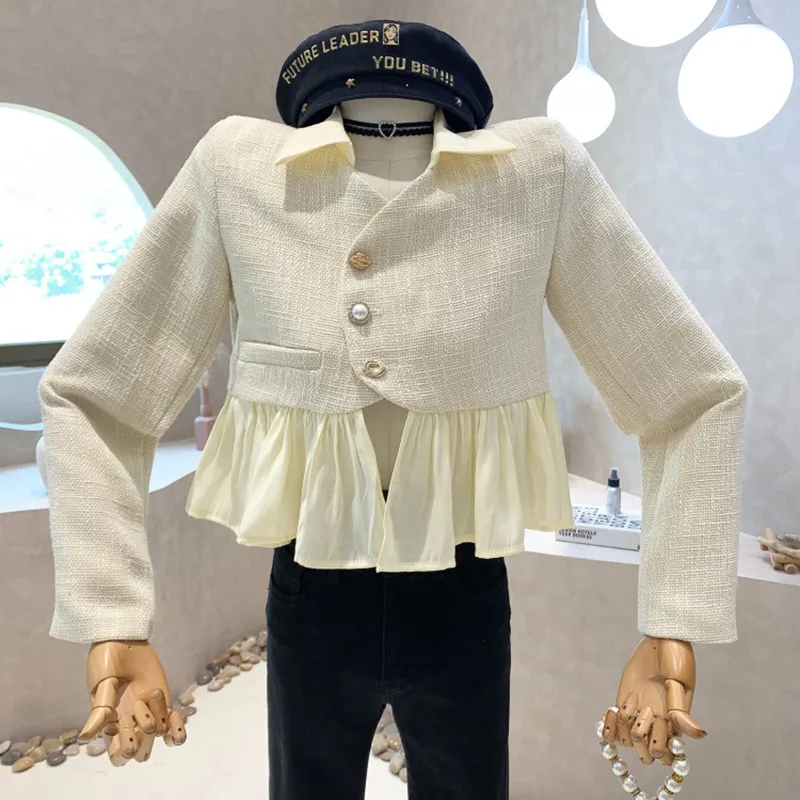 

New Women's Clothing 2022 Spring Single breasted temperament long sleeved Tweed Short coat Tops blouses Jacket