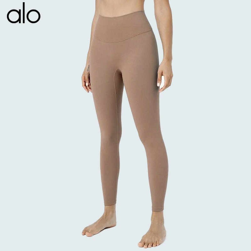 

Женские Тренировочные штаны Alo Yoga с высокой талией для фитнеса, эластичные спортивные штаны для бега и бедер, модные быстросохнущие леггинс...