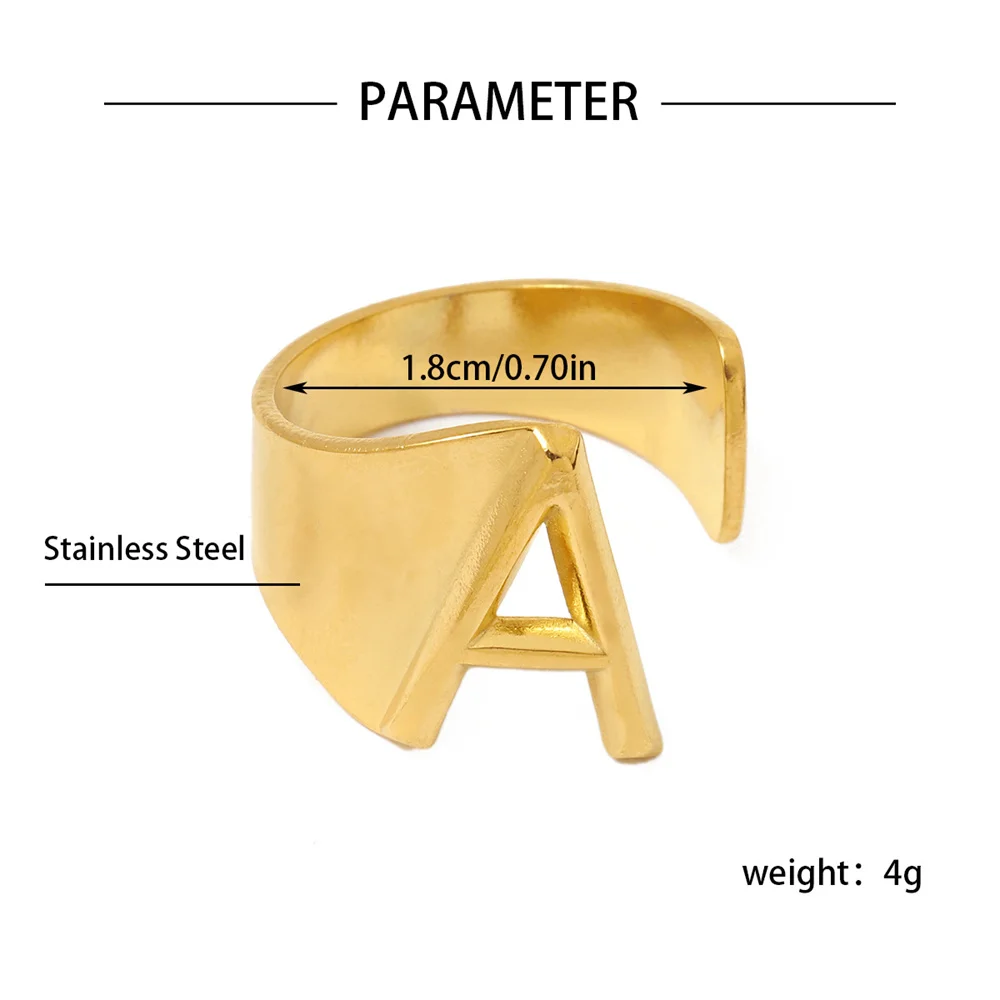 Регулируемое кольцо из нержавеющей стали с надписью и инициалом имени