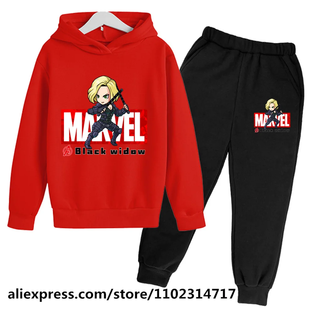 

Avengers Marvel- Black Widow Hoodie Set Kids Autumn Sweatshirt Boys Clothes Girls Clothing Autumn Tops Suit Disney Tracksuits