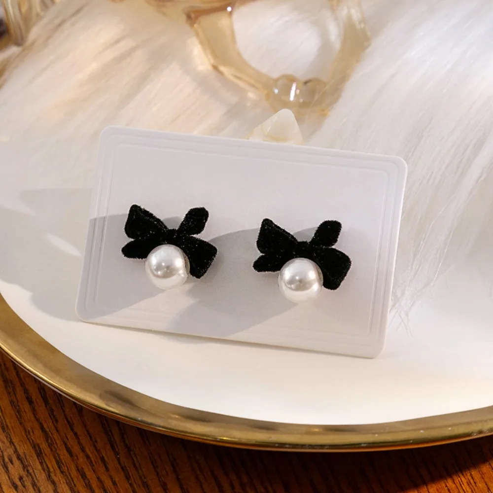 Красный черный бант жемчужные серьги ювелирные аксессуары большие бусины