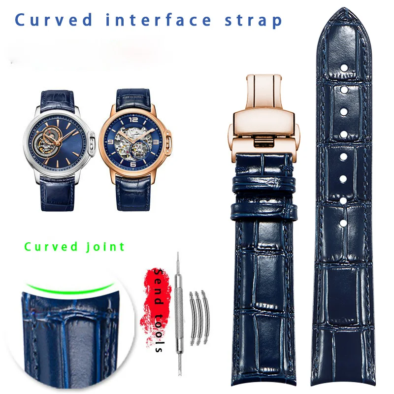 Фото BRETA изогнутый ремешок из воловьей кожи для Rossini GP VC Bregue-t Ulysse Nardin, синий ремешок для часов, аксессуары 19 мм 20 мм 21 мм 22 мм №1