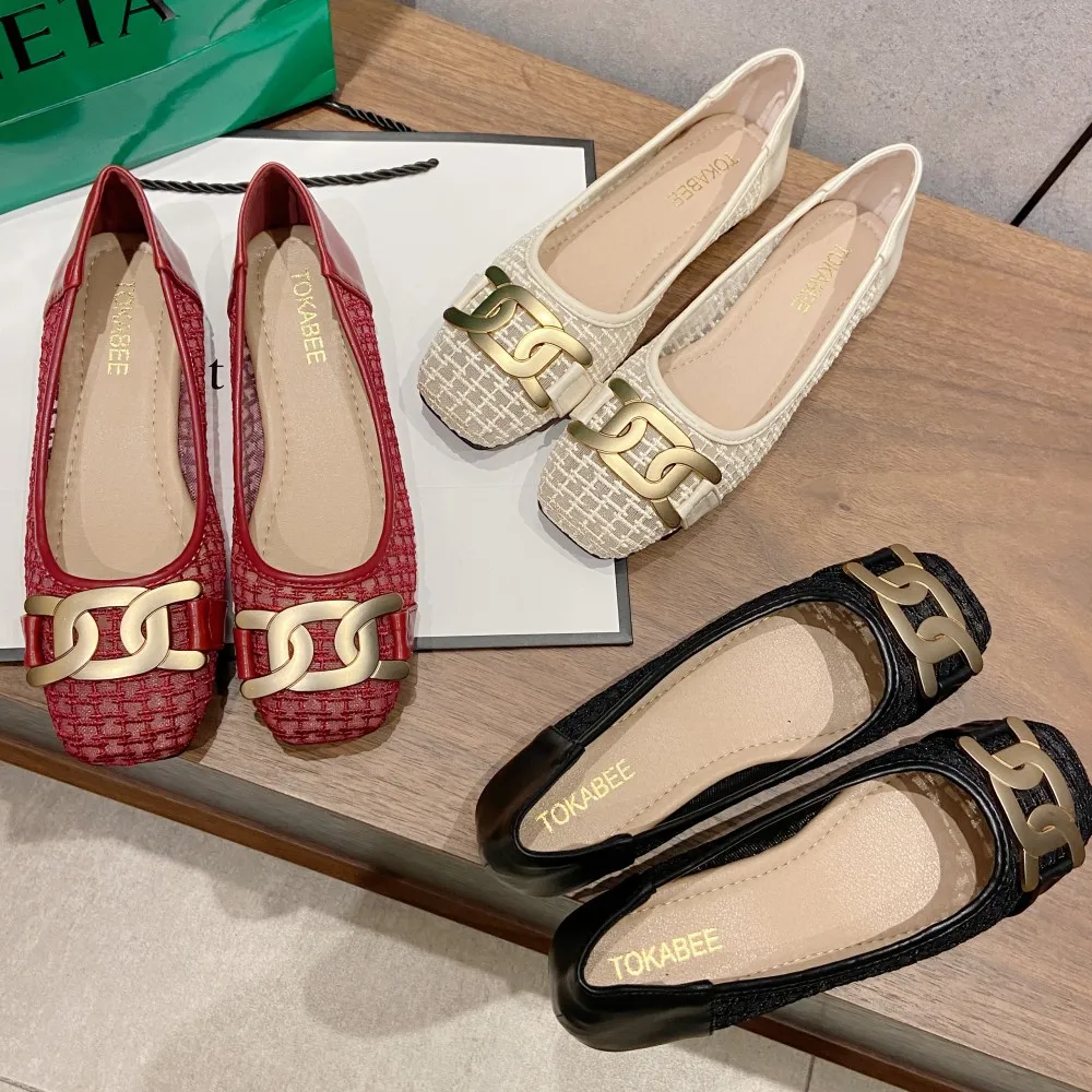 NEW Style breathable Women's Ballet Flat Shoes 2022 Spring Summer Metal Button Casual Loafers Office Ladies Work Flats Shoes