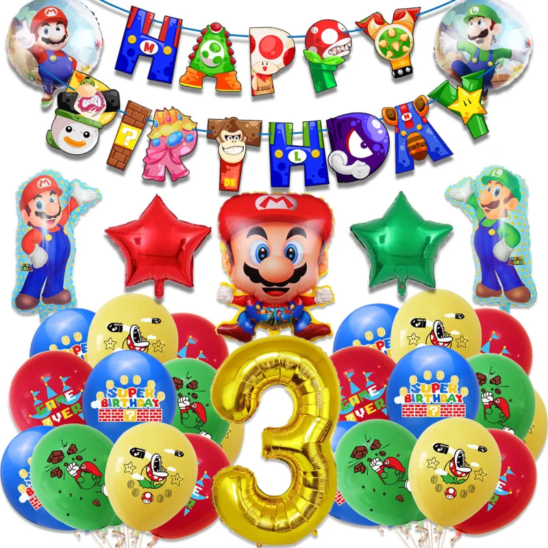 

New Mario Party Pull Flag Balloon Cake Birthday Party Insert Spiral Birthday Party Decoration Background Wall Decoration