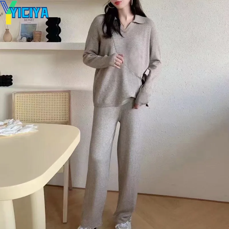 YICIYA pant sets Knitted two piece set for women Autumn and Winter women's suit loose Sweaters and Trousers elegant women's sets