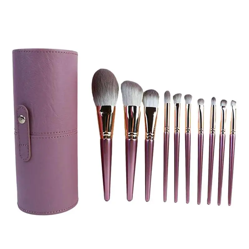 

10 Pcs Makeup Brushes Set Quality Soft Bristles Brushes Set With Storage Container Stylish Violet Cosmetic Brush Set For Women