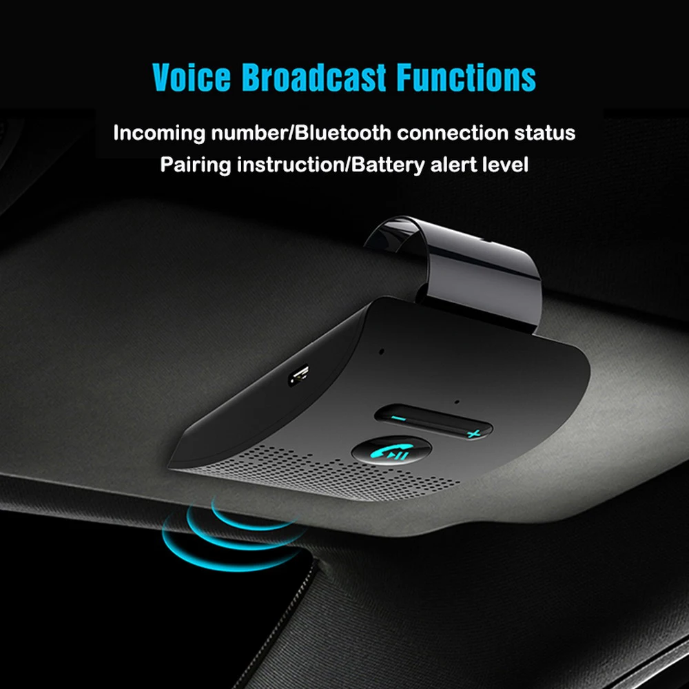 Фото Bluetooth-динамик, автомобильный комплект громкой связи, солнцезащитный козырек, зажим, беспроводной аудиоприемник, громкая связь, музыкальный плеер, двойной микрофон №3