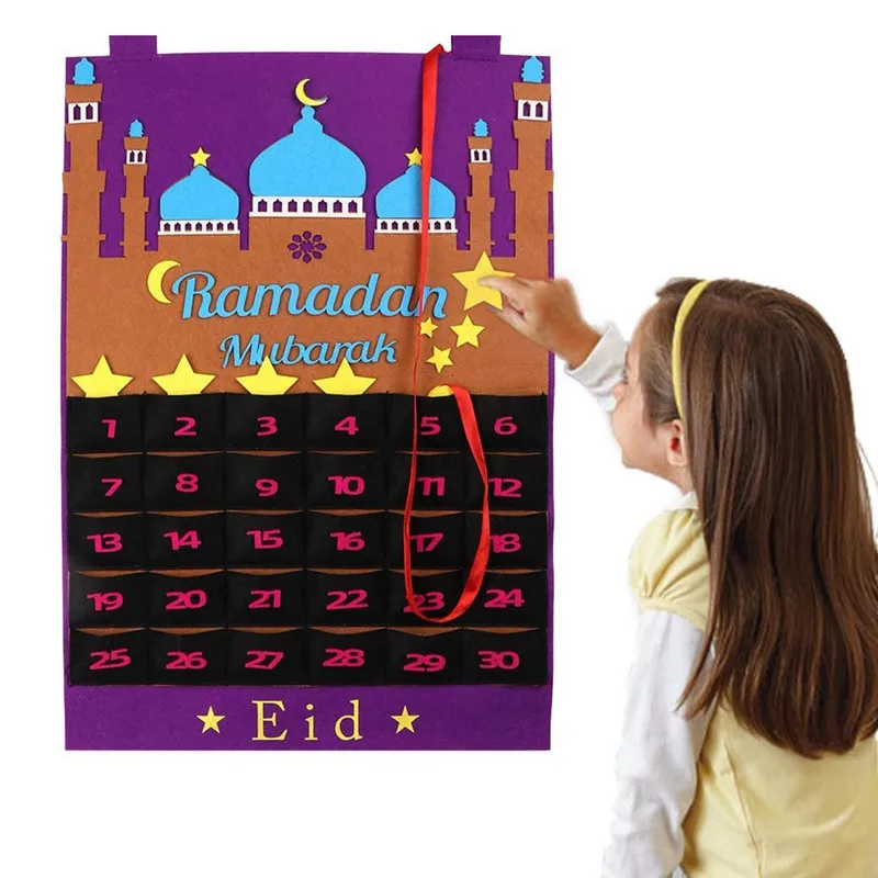 

Felt Advent Calendar Hanging Eid Mubarak Ramadan Kareem Decor Countdown Calendar for Kids Gifts Muslim Islamic Party Decoration