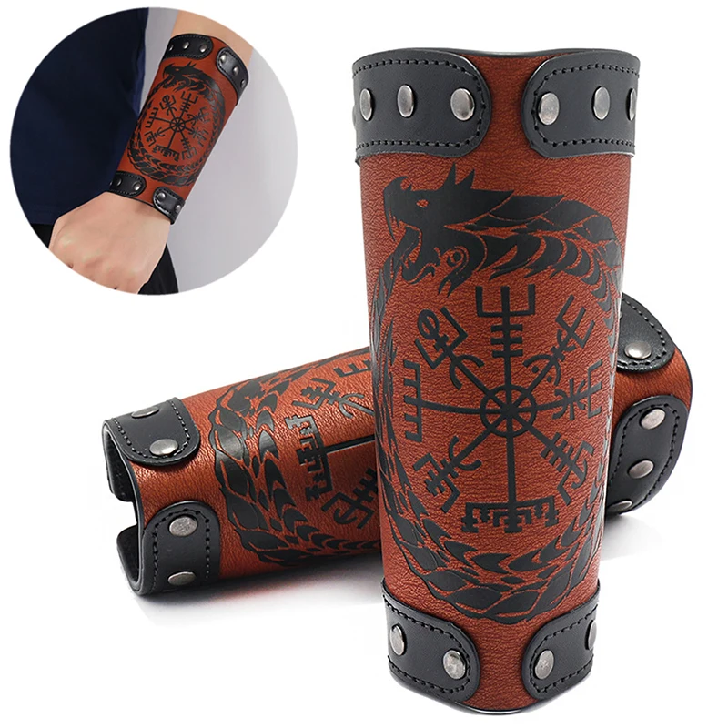 

Odin Symbol of Runes Wide Bangle Nordic Viking Compass Punk Wolf Head Leather Bracelet Men Cuff Wristband Jewelry