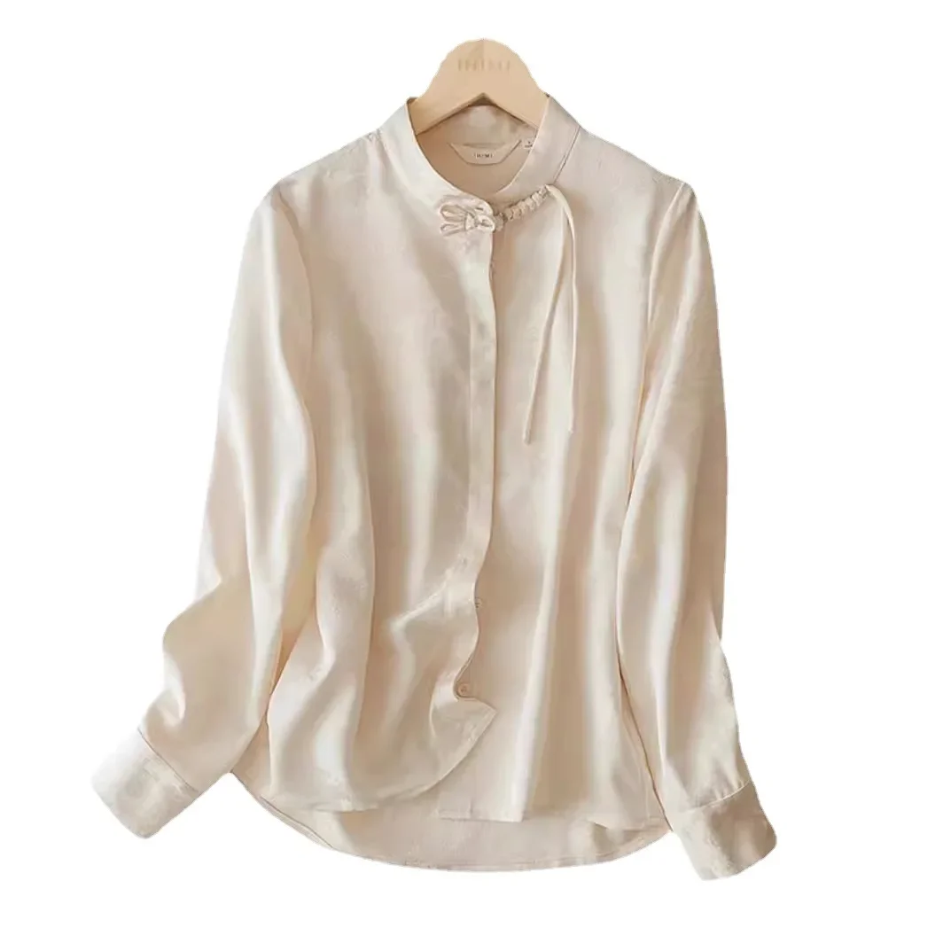 Винтажная приталенная женская рубашка на пуговицах в китайском стиле Топ с