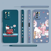 anime hello kitty cute for xiaomi redmi note 11 11s 10 10s 9 9s 9t 8 8t 7 5 pro 4g 5g liquid left rope phone case cover coque