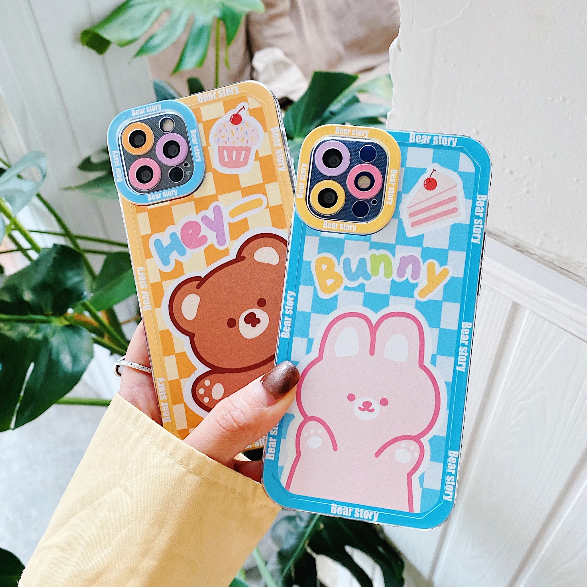 

Bandai Cute checkerboard cute angel eye bear bunny Phone Case for iPhone 13 12 11 Pro Max Xs Xr X XsMax High Quality Cover