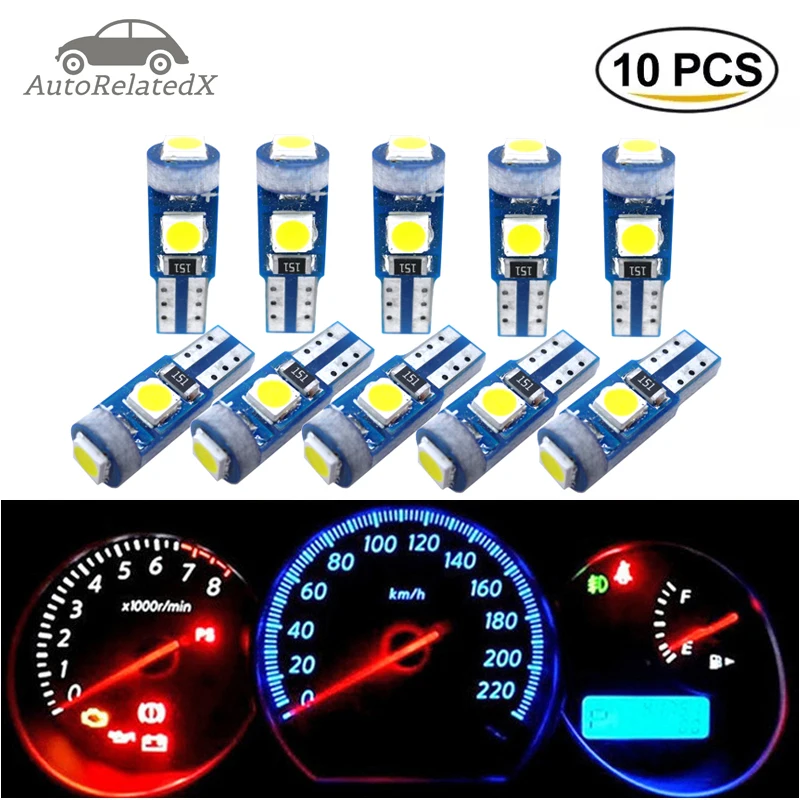 

10 шт., светодиодные лампы T5 для приборной панели, W3w W1.2w 12v